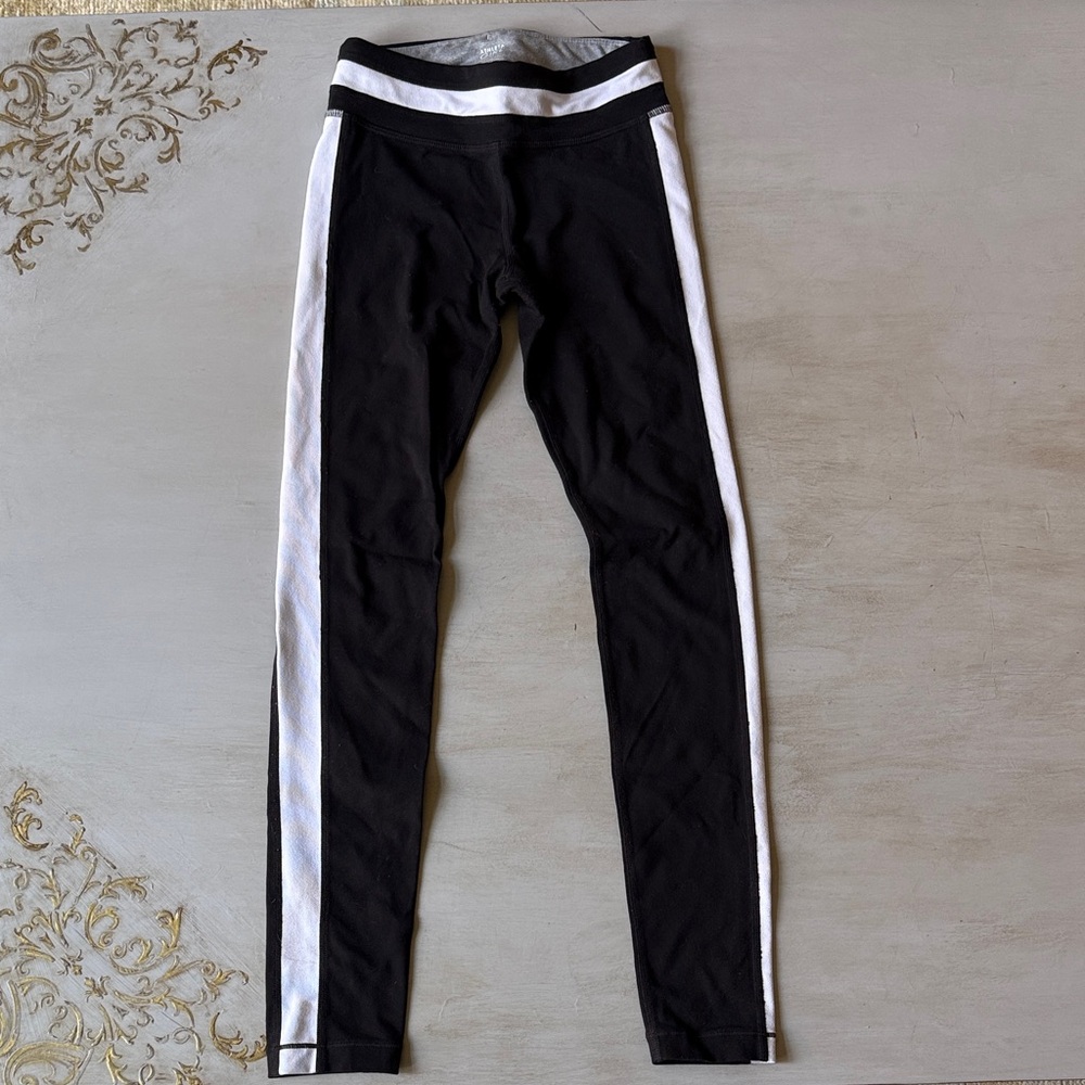 Athleta Kids Black and White Side Stripe Leggings